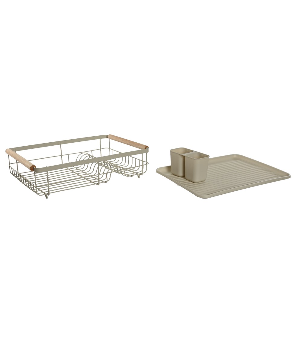 Dcasa Escurreplatos Con Bandeja Metal Rubberwood Color Beige