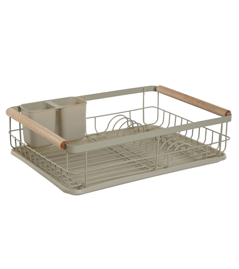 Dcasa Escurreplatos con bandeja metal rubberwood color beige