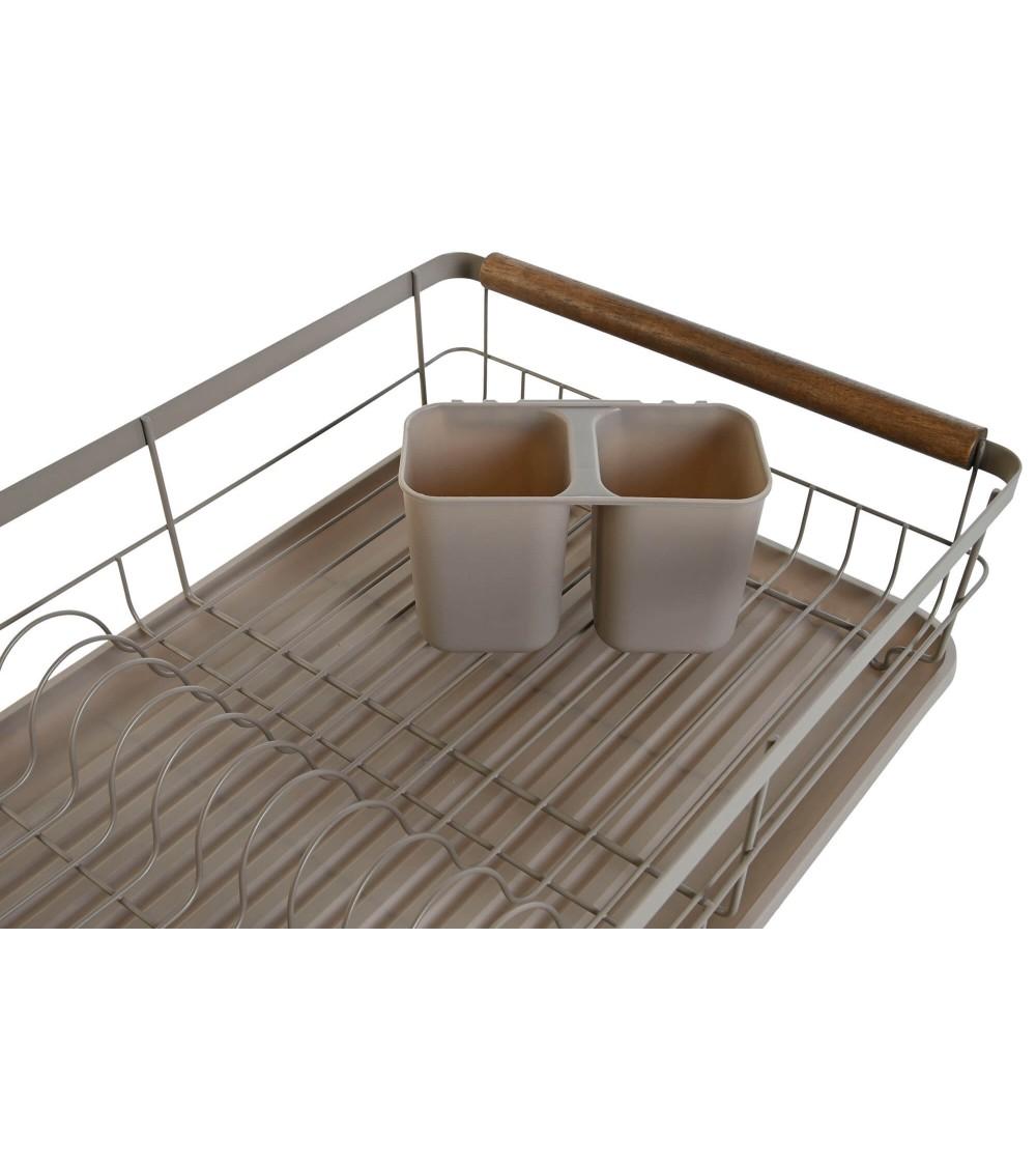 Dcasa Escurreplatos Con Bandeja Metal Rubberwood Color Gris