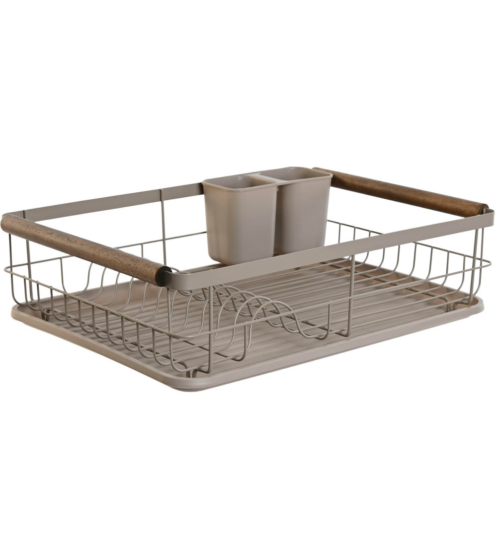 Dcasa Escurreplatos con bandeja metal rubberwood color gris