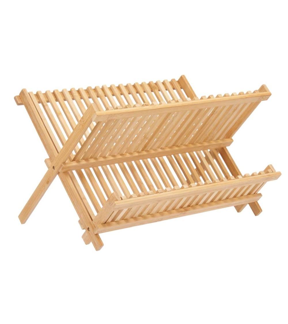 Dcasa Escurreplatos de 2 alturas marrón de bambú oriental