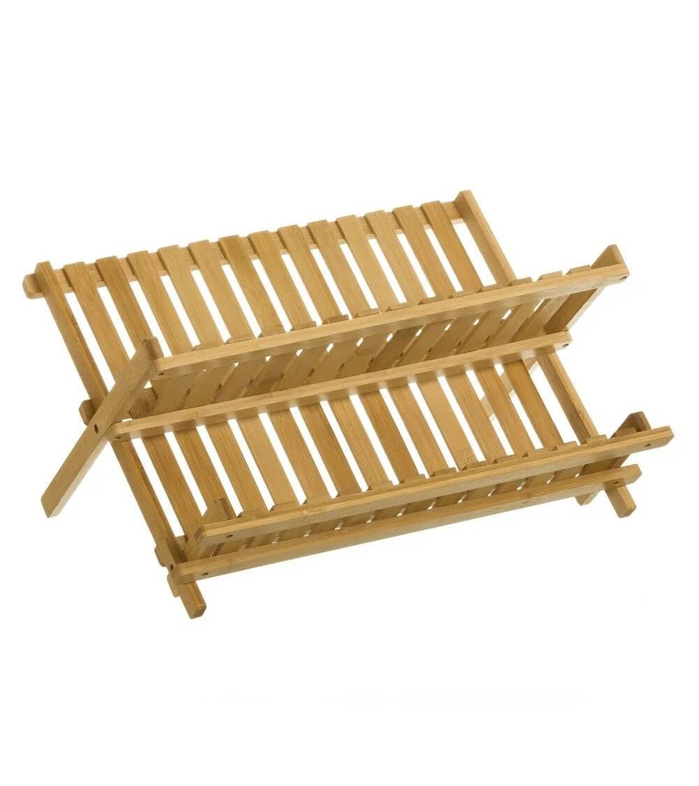 Dcasa Escurreplatos de 2 alturas marrón de bambú oriental