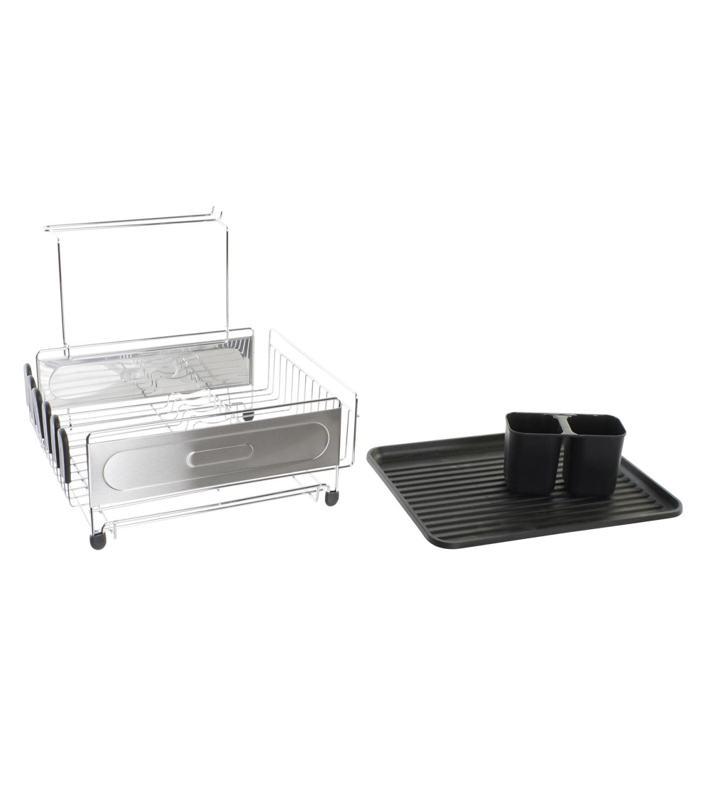 Dcasa Escurreplatos De Acero Inoxidable Con Bandeja Color Negro