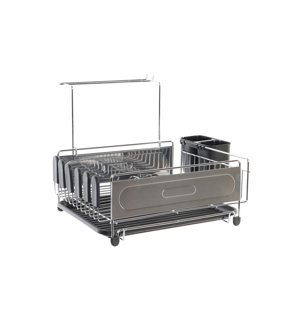 Dcasa Escurreplatos de acero inoxidable con bandeja color negro