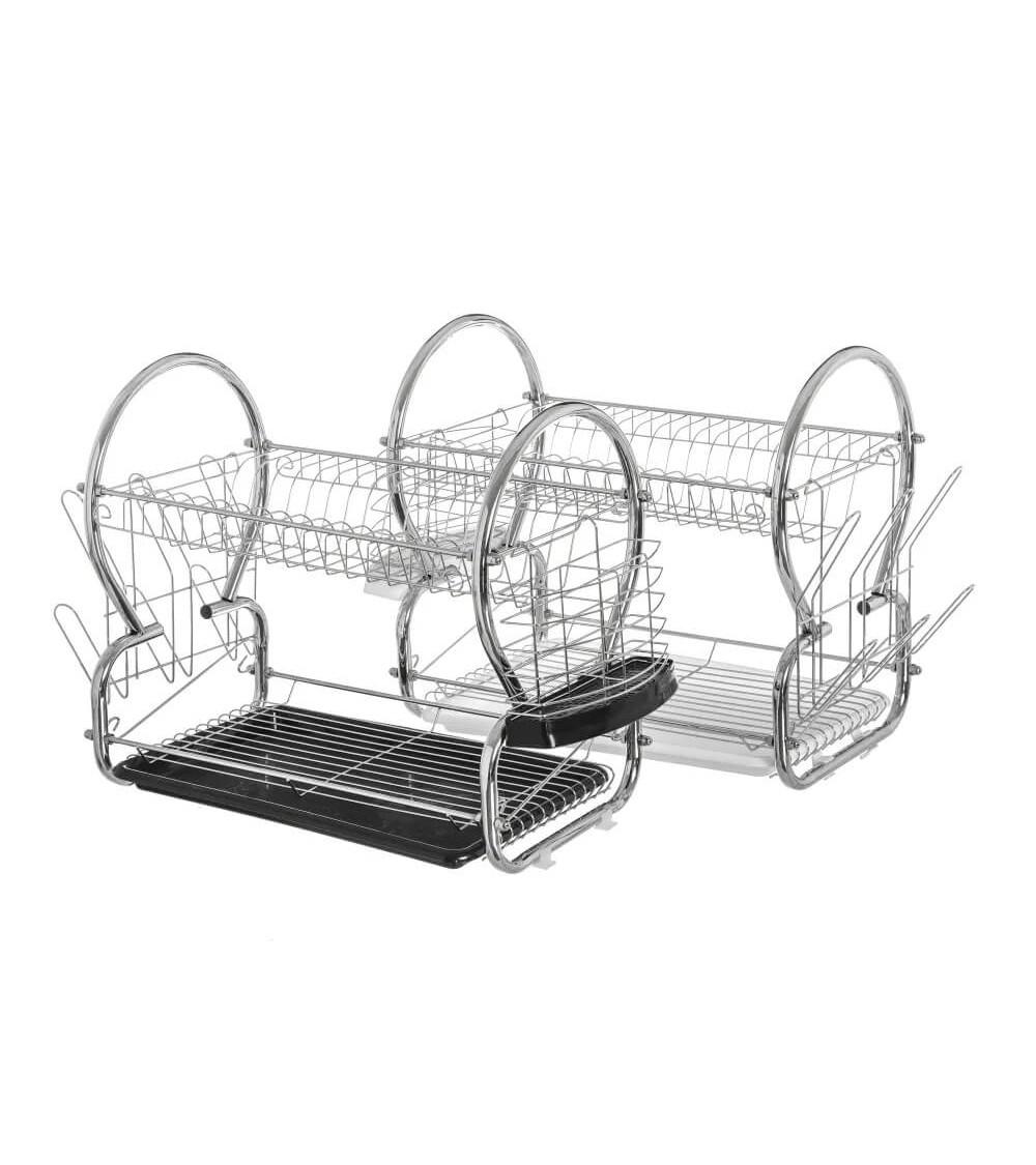 Dcasa Escurreplatos metalico 2 pisos con bandeja moderno para cocina Basic