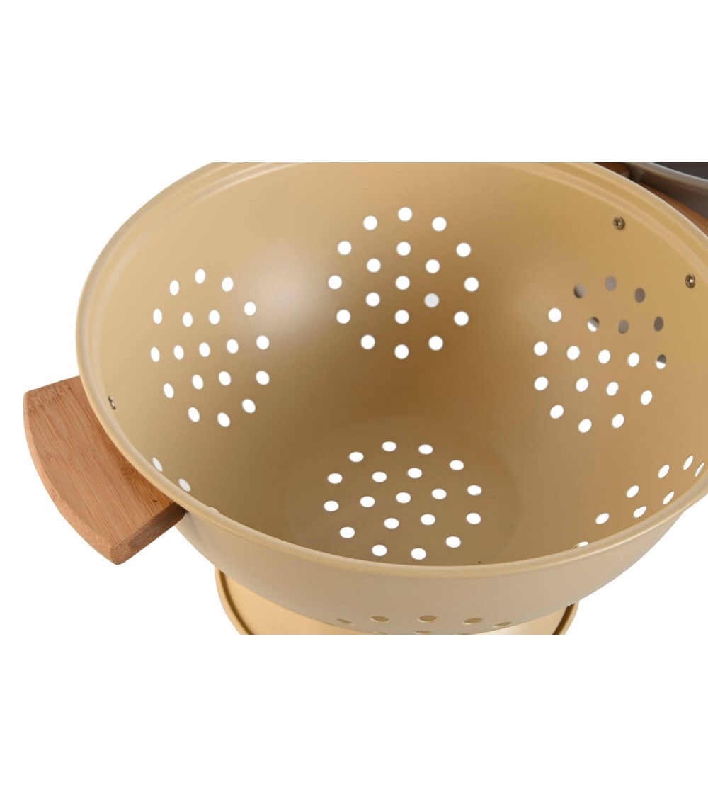 Dcasa Escurridor Inox Para Cocina Con Asa De Madera Bambu Color Beige Pastel