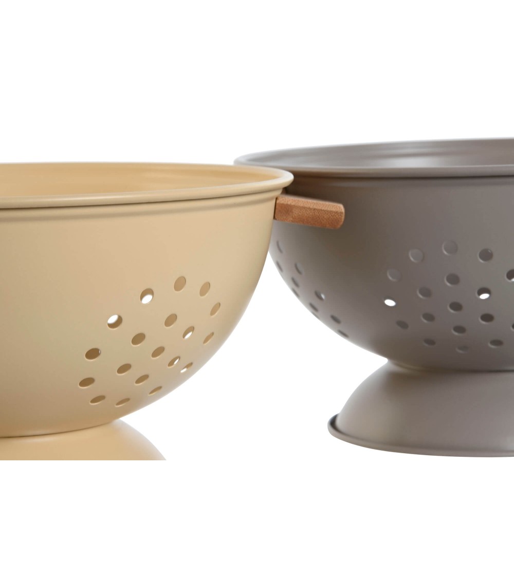 Dcasa Escurridor Inox Para Cocina Con Asa De Madera Bambu Color Gris Pastel