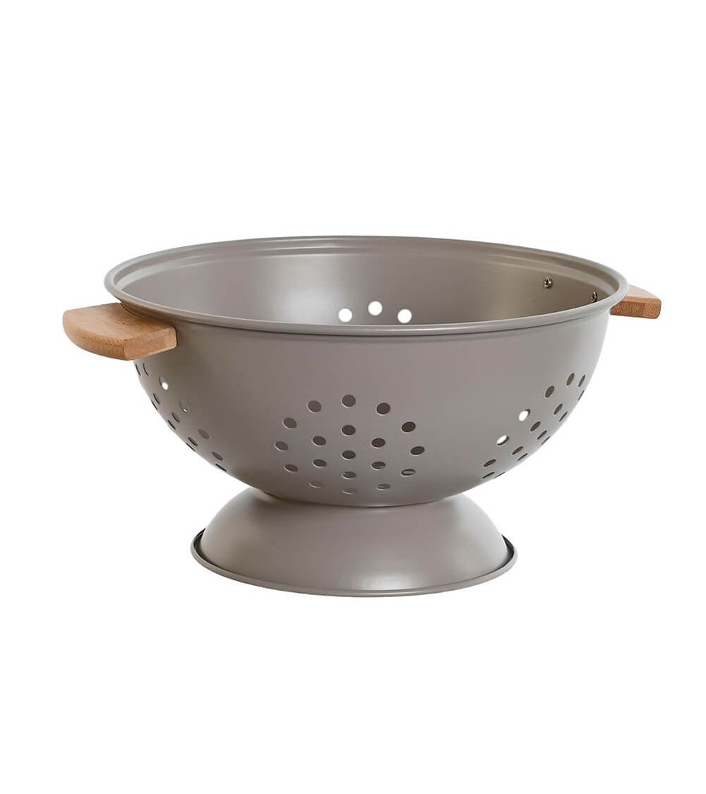 Dcasa Escurridor inox para cocina con asa de madera bambu color gris pastel