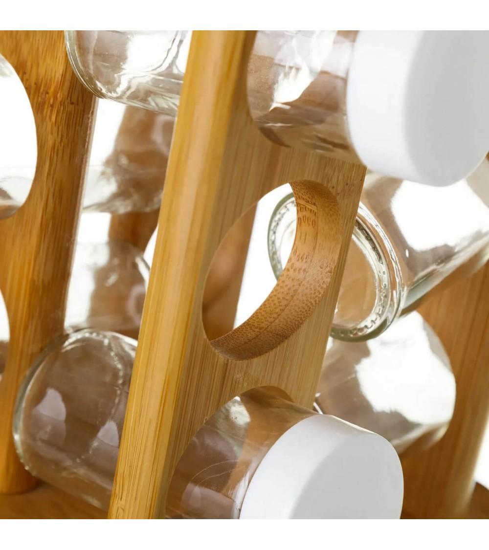 Dcasa Especiero De 12 Botes De Bambú Marrón Moderno De 15x15x23 Cm