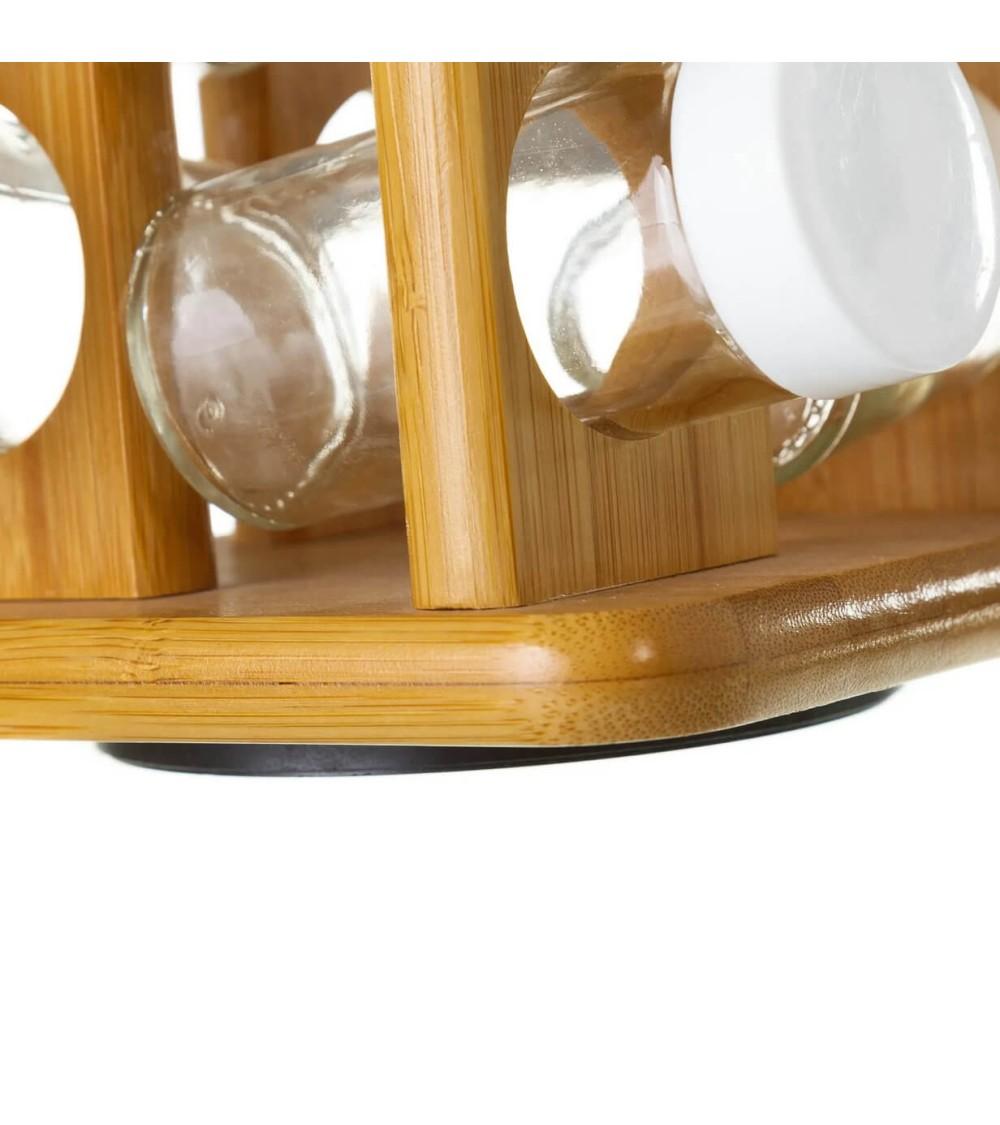 Dcasa Especiero De 12 Botes De Bambú Marrón Moderno De 15x15x23 Cm