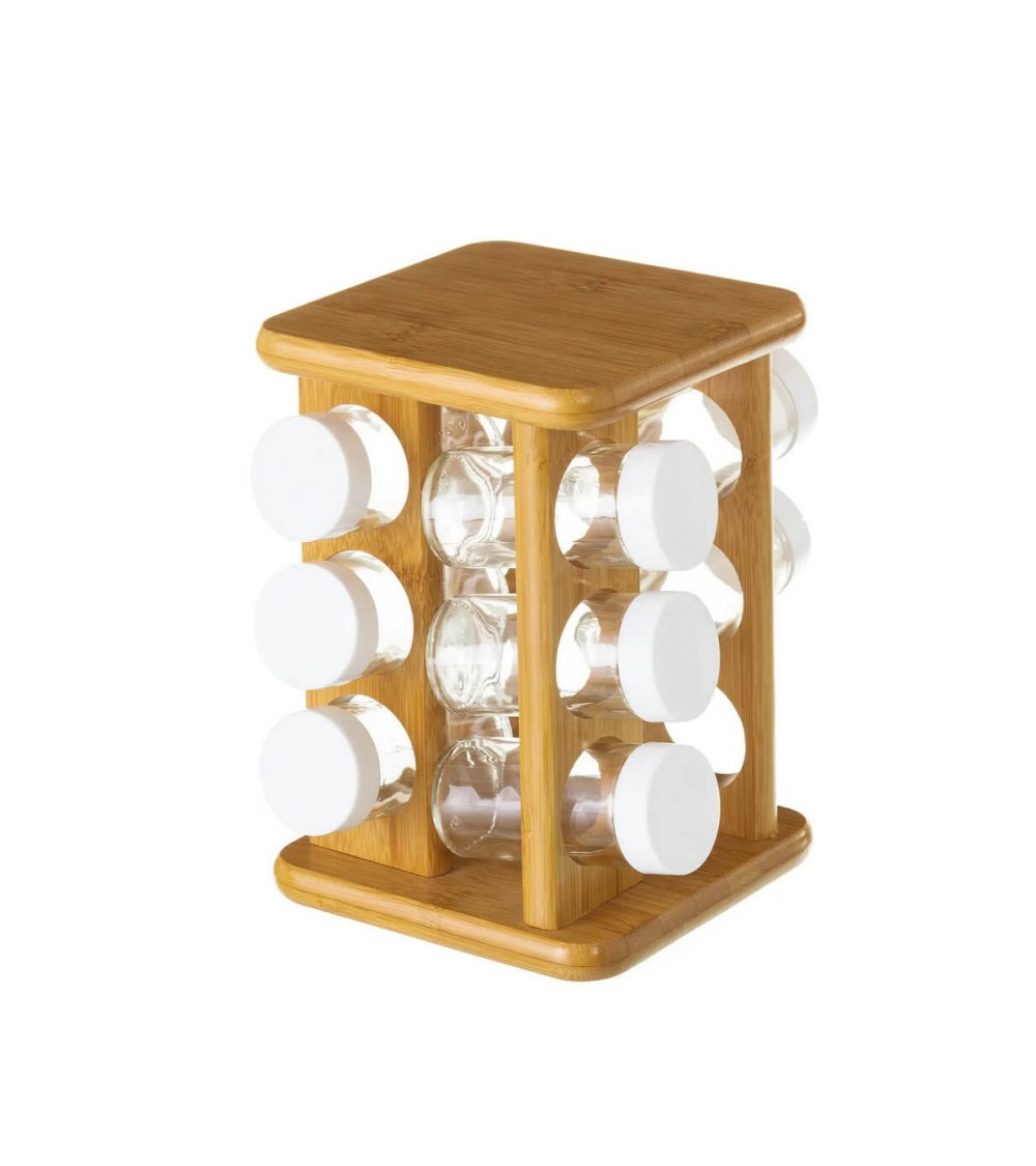 Dcasa Especiero de 12 botes de bambú marrón moderno de 15x15x23 cm