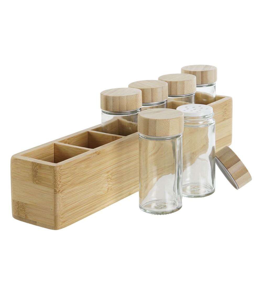 Dcasa Especiero De 6 Botes De Bambú Marrón Moderno De 32x6x6 Cm