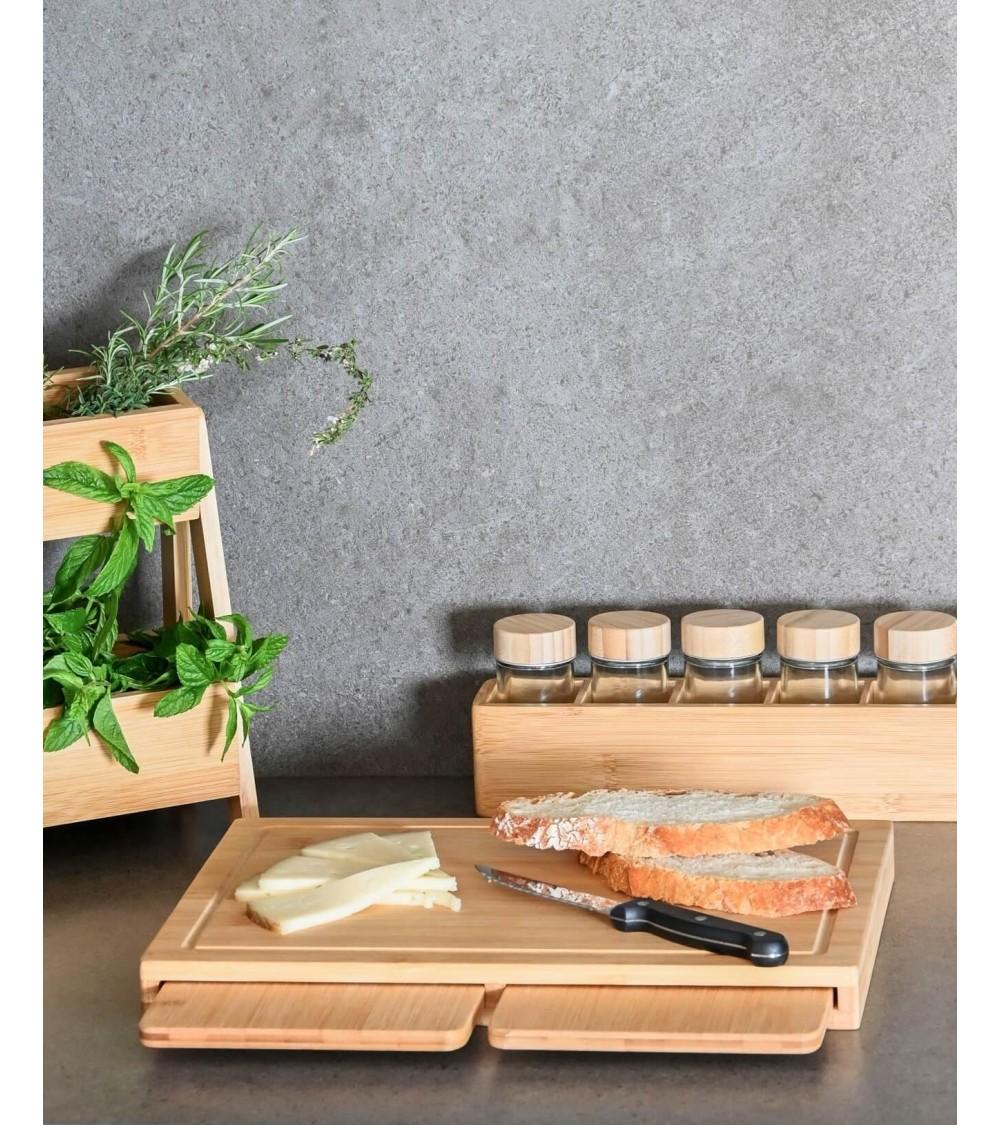 Dcasa Especiero De 6 Botes De Bambú Marrón Moderno De 32x6x6 Cm