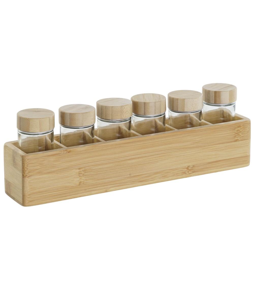 Dcasa Especiero de 6 botes de bambú marrón moderno de 32x6x6 cm