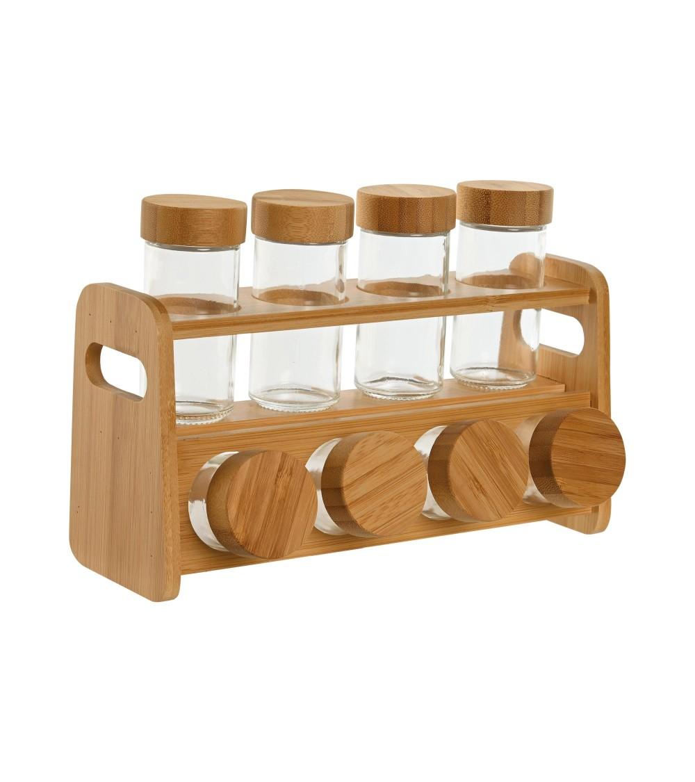 Dcasa Especiero de 8 botes de bambú marrón nórdico de 26x12x18 cm