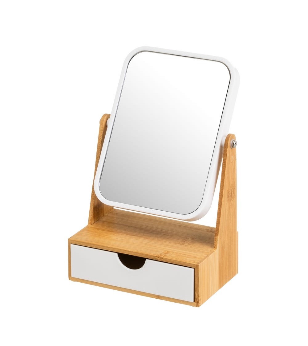Dcasa Espejo de tocador de 2 aumentos blanco de bambú y plástico con cajon nórdico