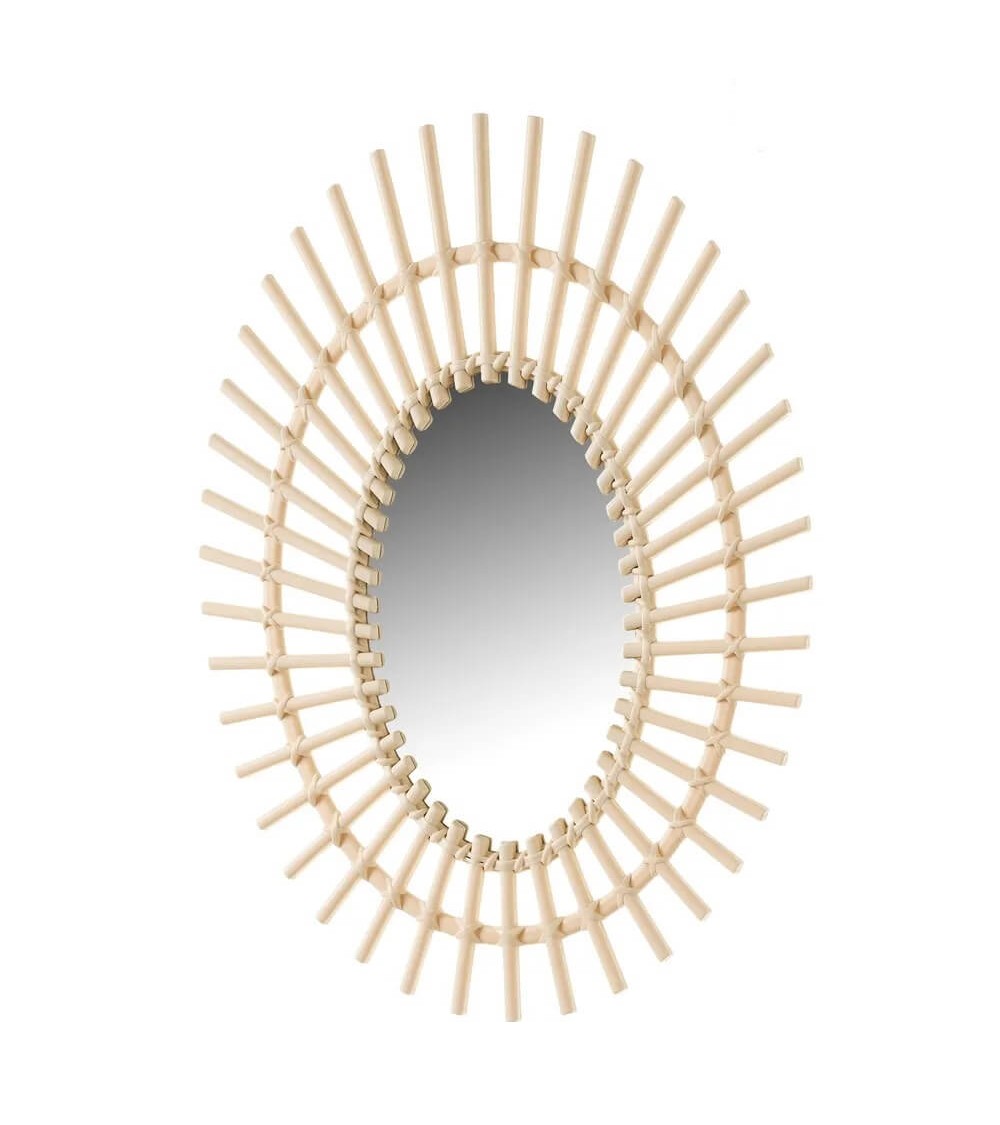 Dcasa Espejo ovalado con varillas beige de plástico de 34x49 cm