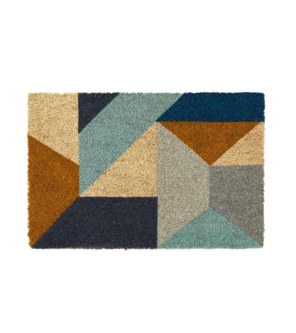 Dcasa Felpudo abstracto geométrico multicolor de fibra de coco natural de 40x60 cm