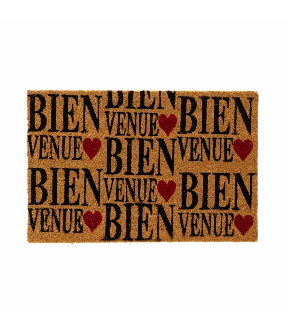 Dcasa Felpudo antideslizante Bienvenido negro de fibra de coco natural de 60x40 cm