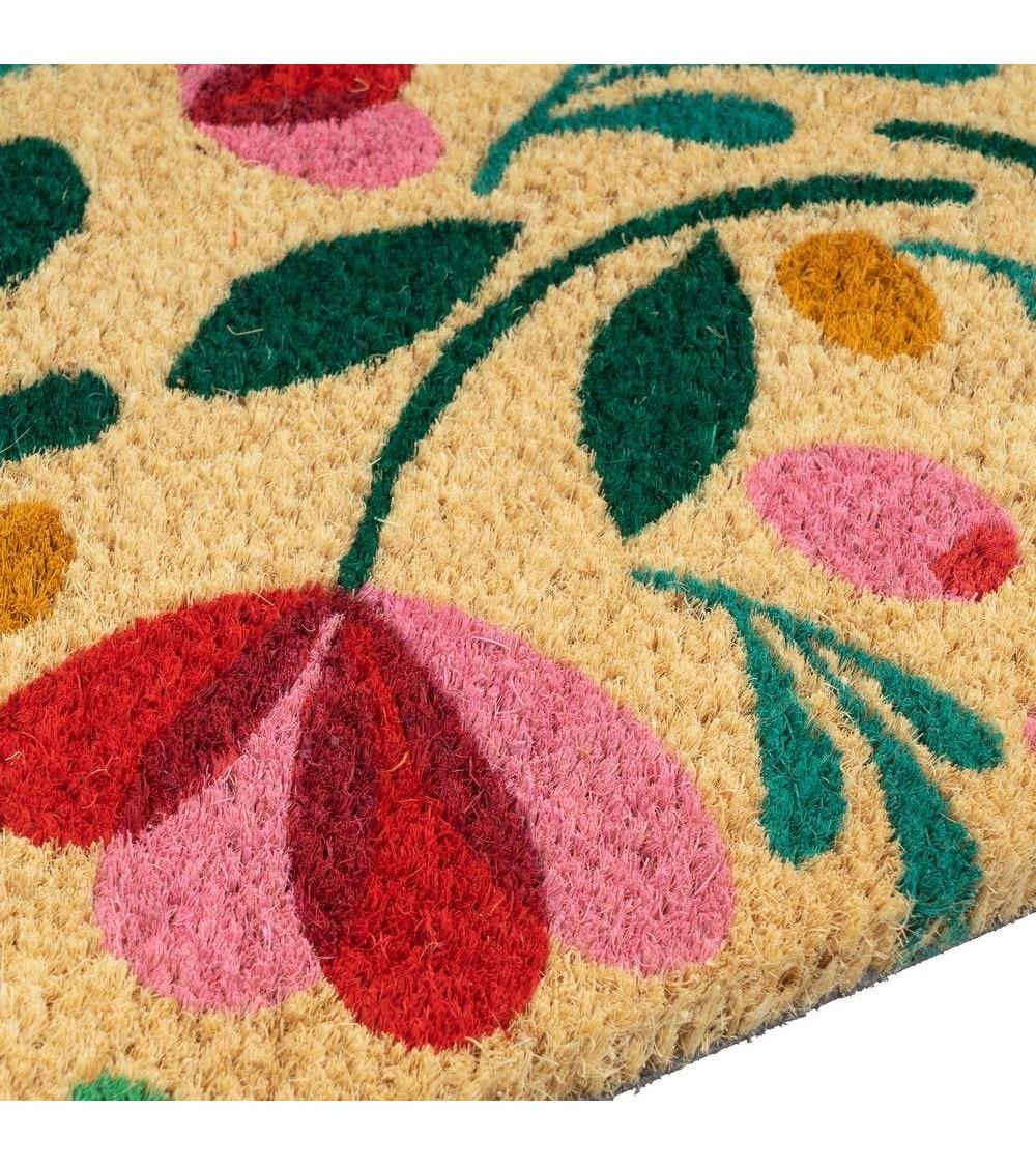 Dcasa Felpudo Antideslizante Clasico De Fibra De Coco Natural Beige Flores Rosa De 60x40 Cm