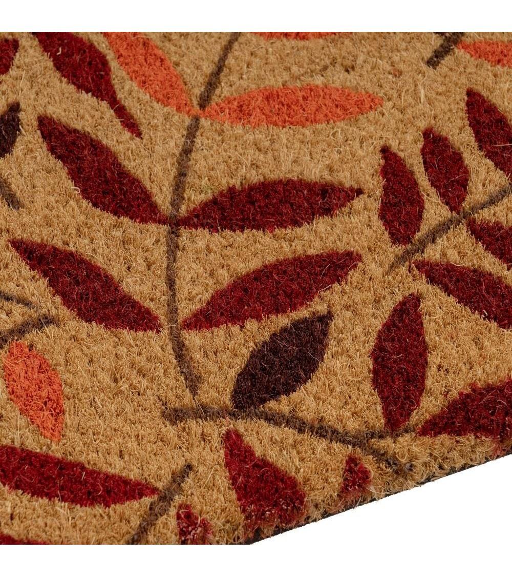 Dcasa Felpudo Antideslizante Clasico De Fibra De Coco Natural Hojas Marron De 60x40 Cm