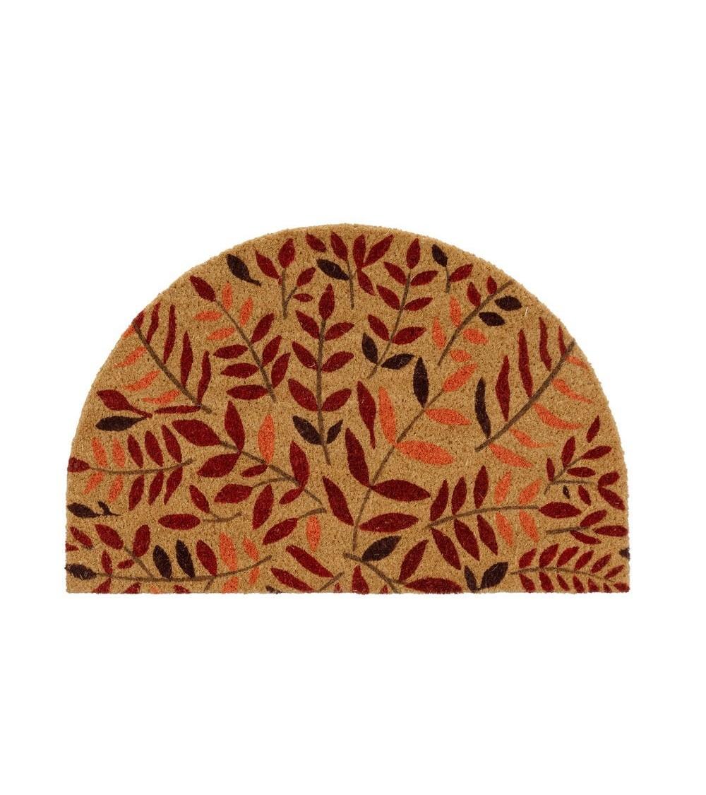 Dcasa Felpudo antideslizante clasico de fibra de coco natural hojas marron de 60x40 cm