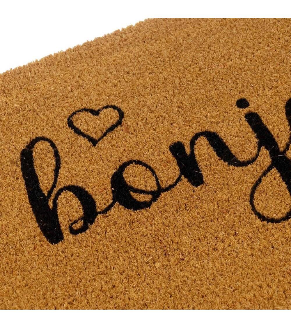 Dcasa Felpudo Antideslizante Corazones Negro De Fibra De Coco Natural De 60x40 Cm