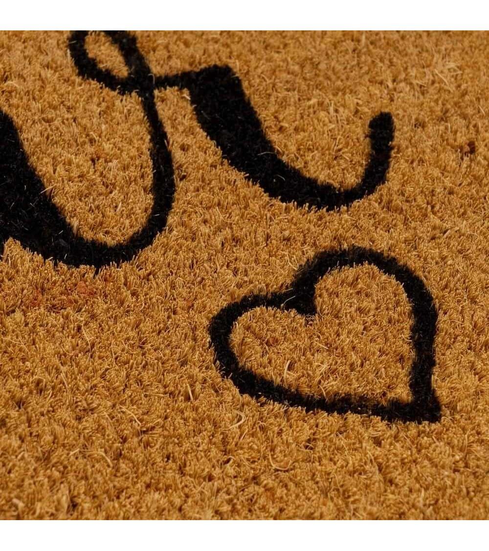 Dcasa Felpudo Antideslizante Corazones Negro De Fibra De Coco Natural De 60x40 Cm