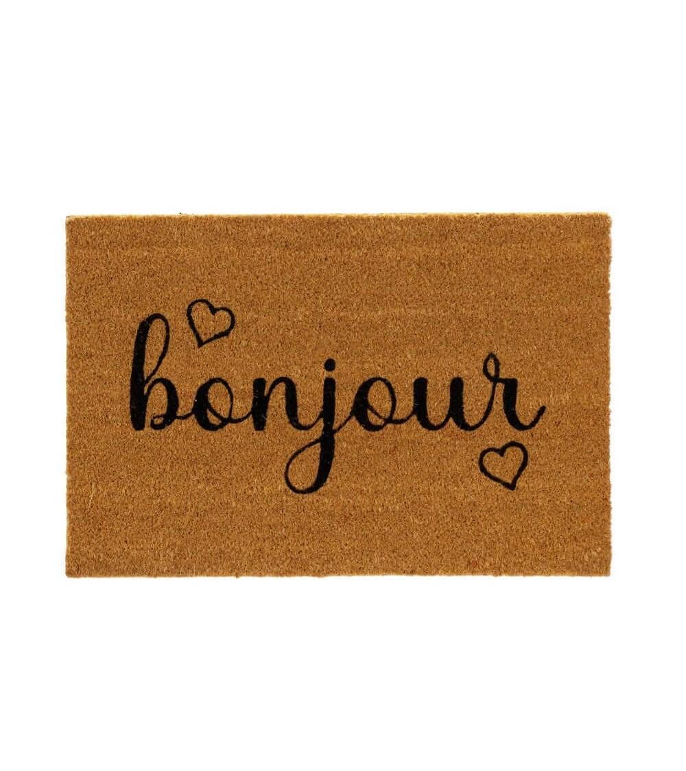 Dcasa Felpudo antideslizante corazones negro de fibra de coco natural de 60x40 cm