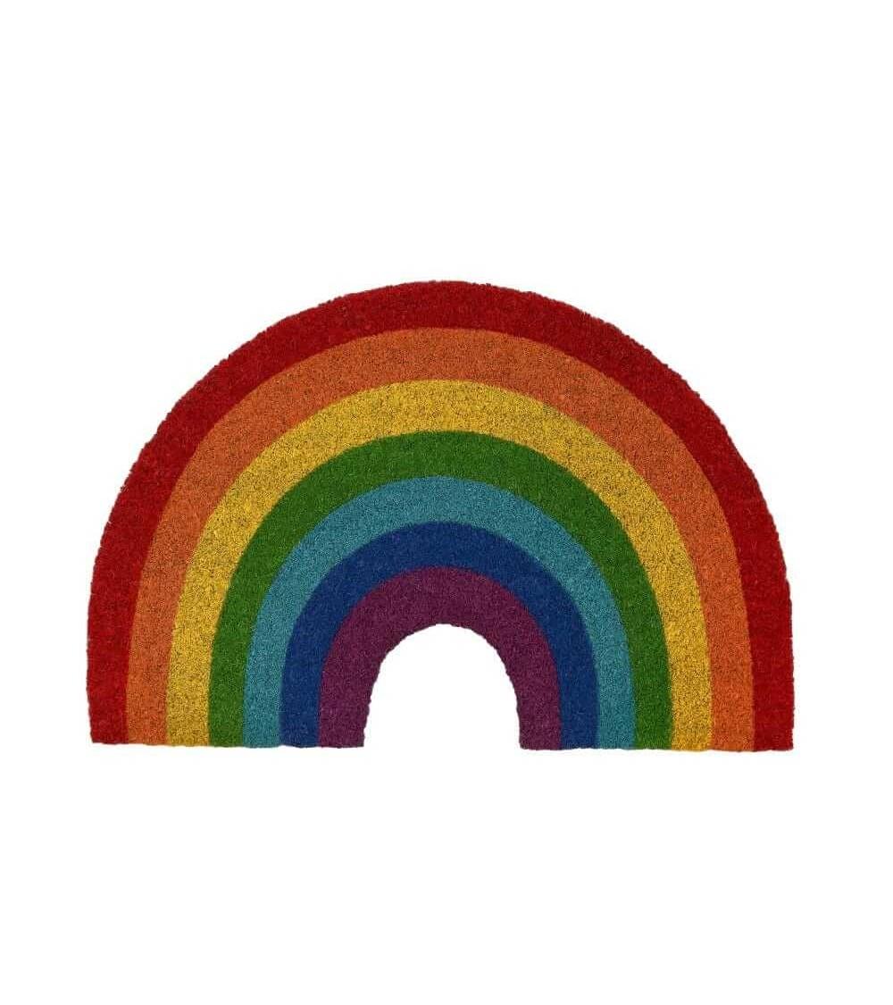 Dcasa Felpudo antideslizante de arcoiris de fibra de coco natural de 60x40 cm