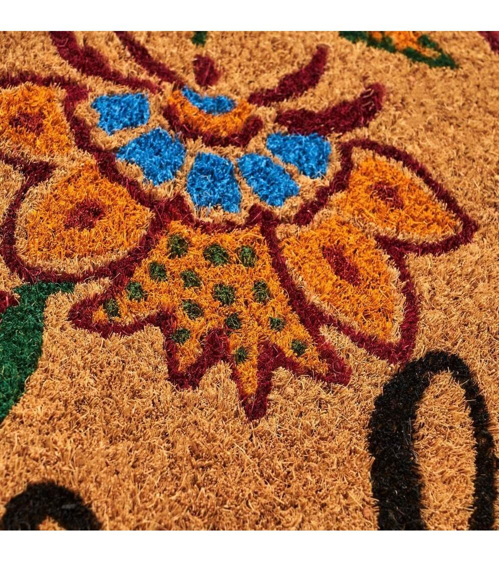 Dcasa Felpudo Antideslizante Flores De Fibra De Coco Natural De 60x40 Cm