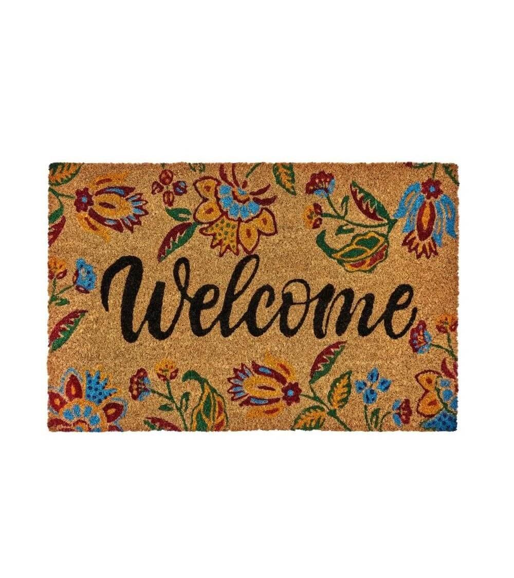 Dcasa Felpudo antideslizante flores de fibra de coco natural de 60x40 cm