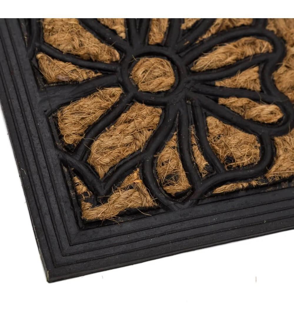 Dcasa Felpudo Antideslizante Flores De Fibra Natural De Coco De 60x40 Cm