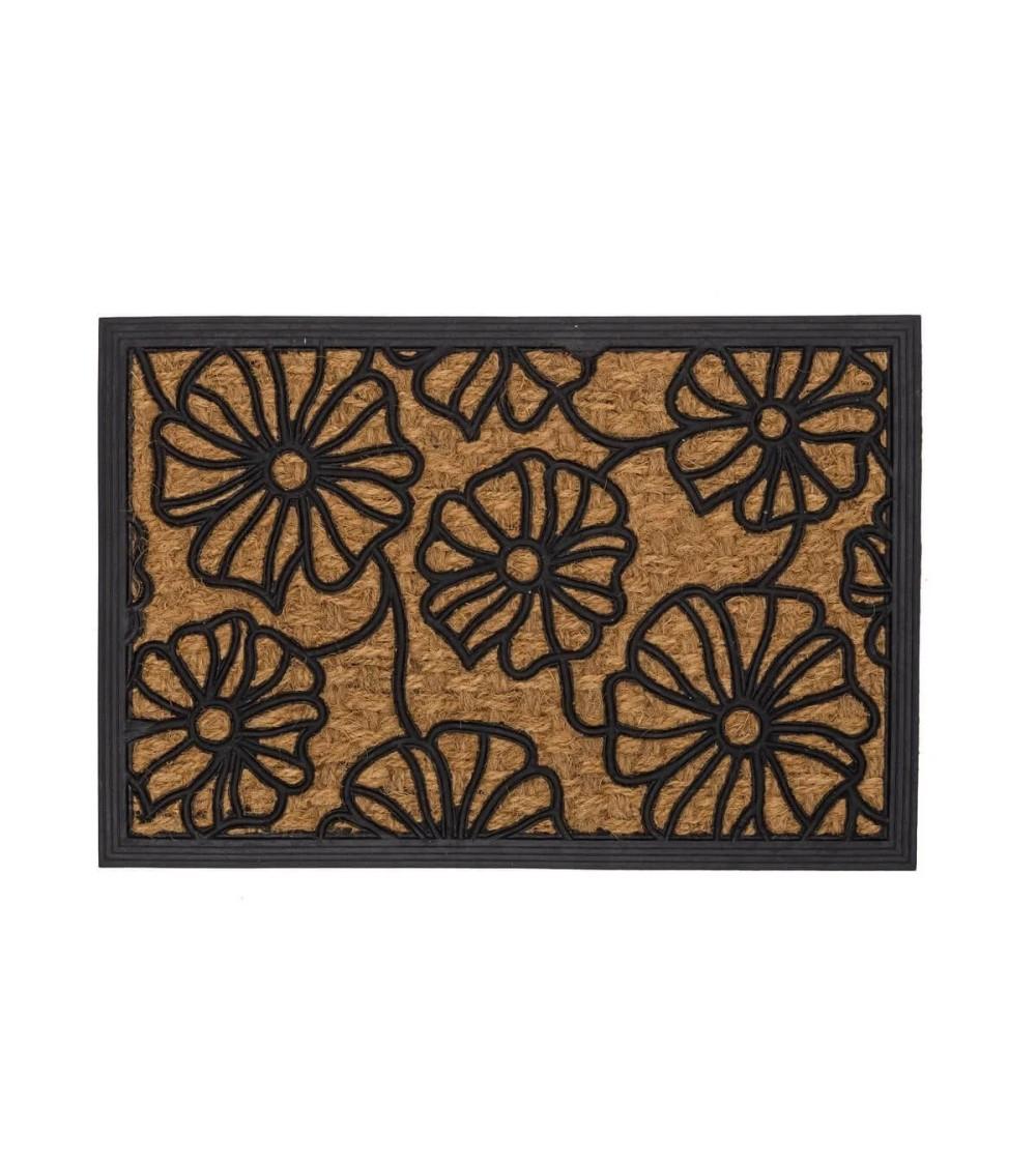 Dcasa Felpudo antideslizante flores de fibra natural de coco de 60x40 cm