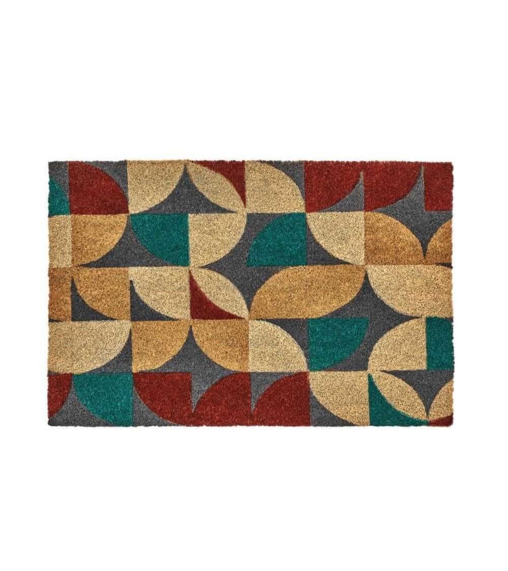 Dcasa Felpudo antideslizante geométrico de fibra de coco natural de 60x40 cm