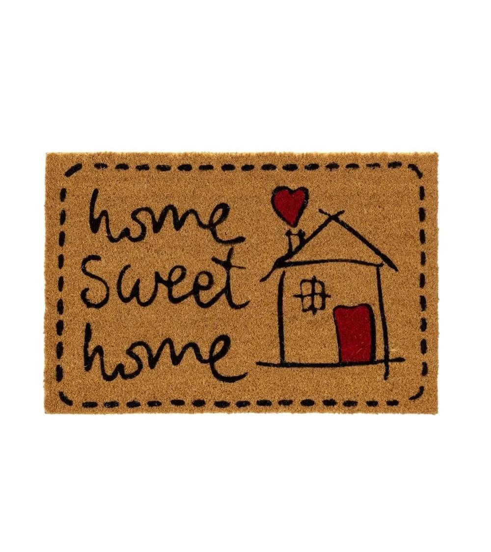 Dcasa Felpudo antideslizante Love y Home de fibra de coco natural de 60x40 cm