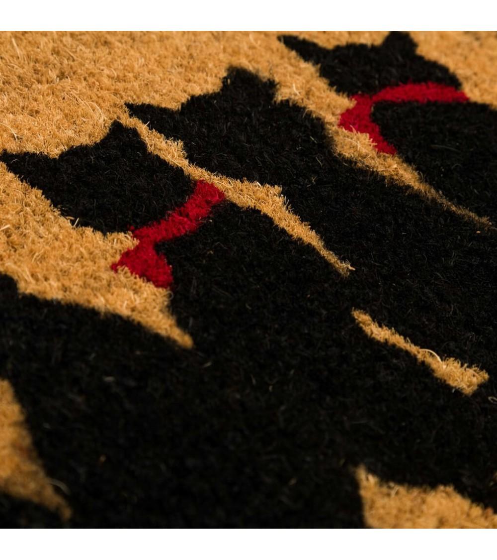 Dcasa Felpudo Antideslizante Negro De Fibra De Coco Natural Gatitos De 40x60 Cm