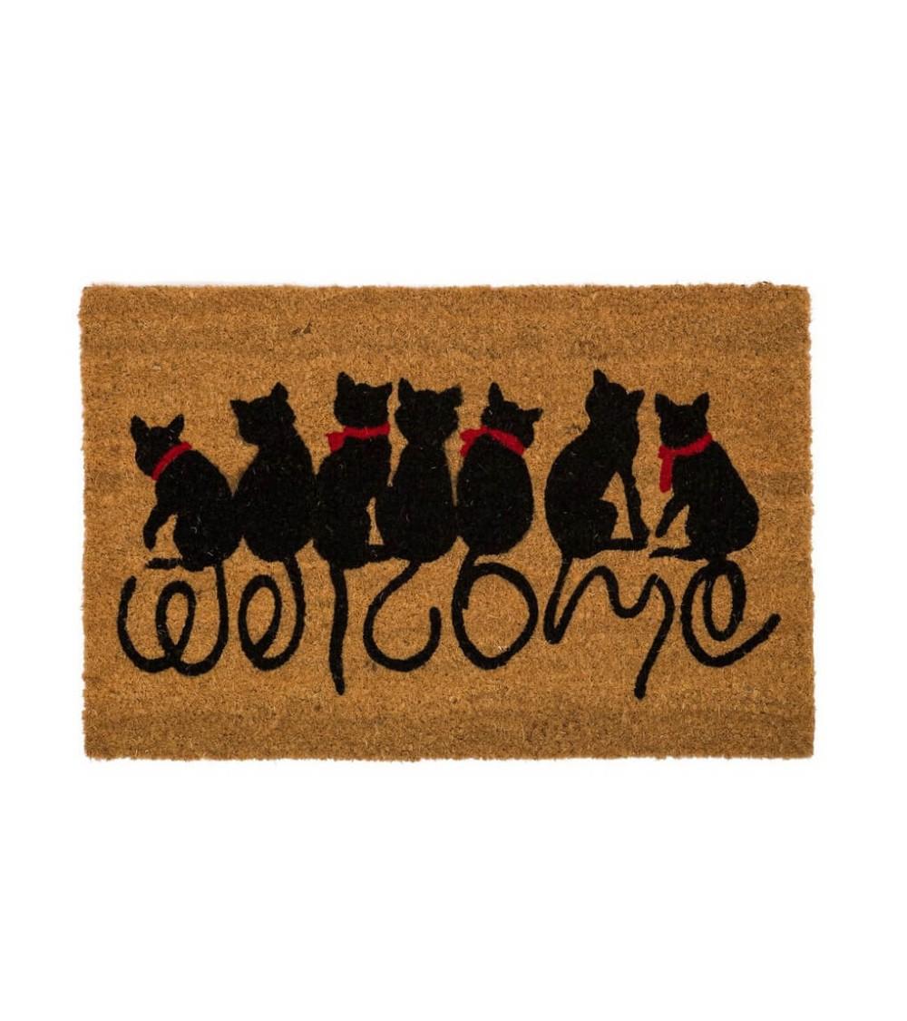 Dcasa Felpudo antideslizante negro de fibra de coco natural gatitos de 40x60 cm