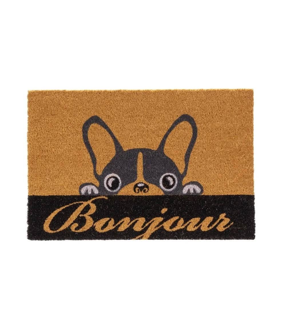 Dcasa Felpudo antideslizante perro negro de fibra de coco natural de 60x40 cm