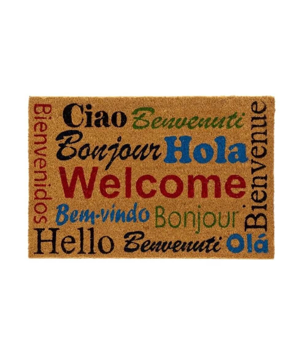 Dcasa Felpudo antideslizante Welcome de fibra de coco natural de 60x40 cm