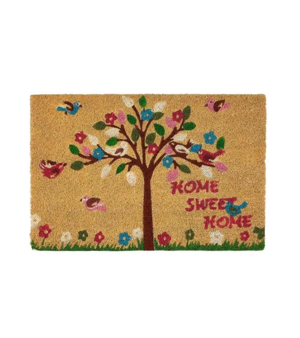 Dcasa Felpudo árbol de la vida antideslizante multicolor de fibrade coco de 60x40 cm