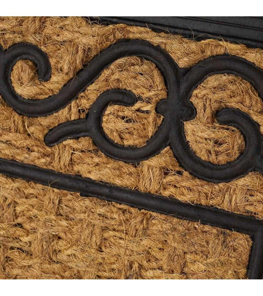 Dcasa Felpudo Cenefa Antideslizante Negro Y Marrón En Fibra De Coco De 60x40 Cm