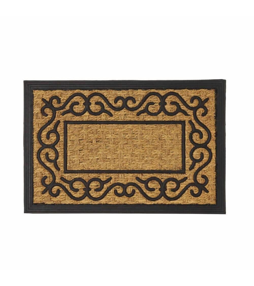 Dcasa Felpudo cenefa antideslizante negro y marrón en fibra de coco de 60x40 cm