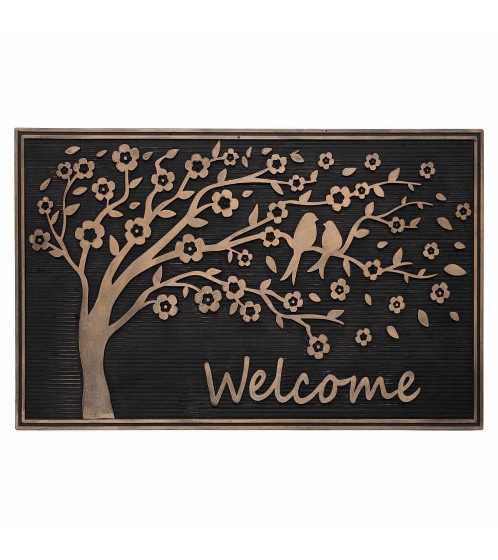 Dcasa Felpudo de Árbol de la Vida negro antideslizante de 75x45 cm