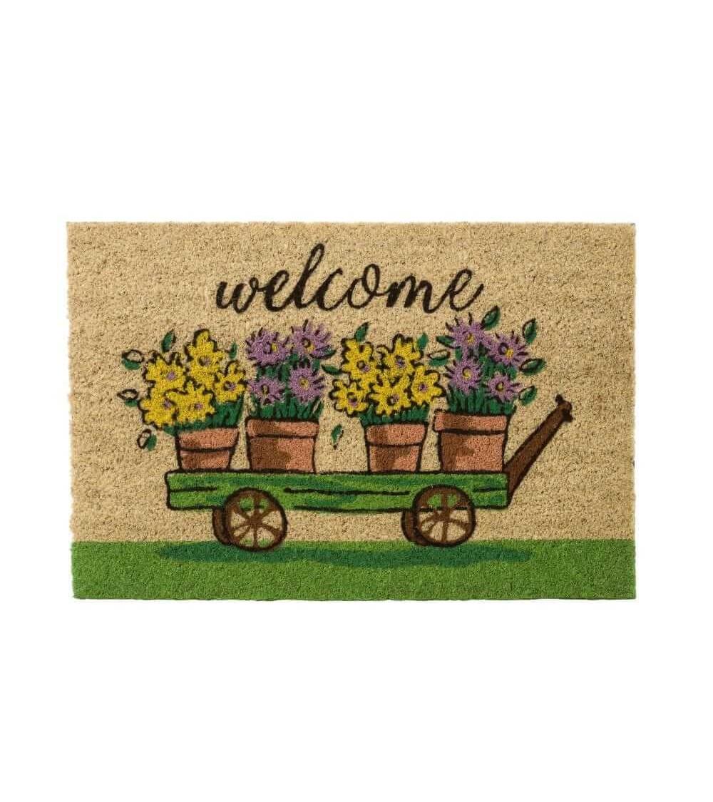 Dcasa Felpudo de carrito verde fibra de coco natural de 40x60 cm