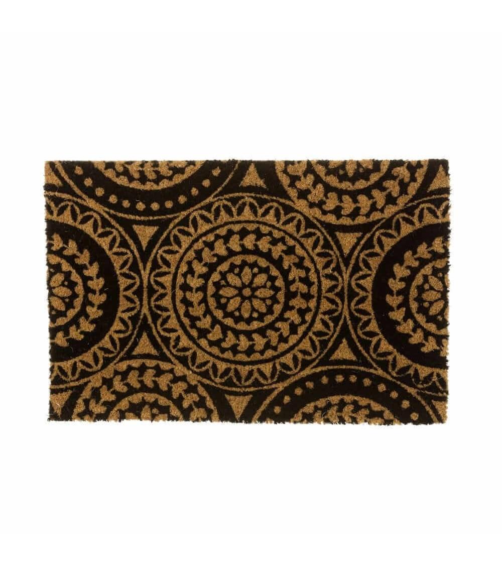 Dcasa Felpudo de mandala negro de fibra de coco natural de 40x60 cm