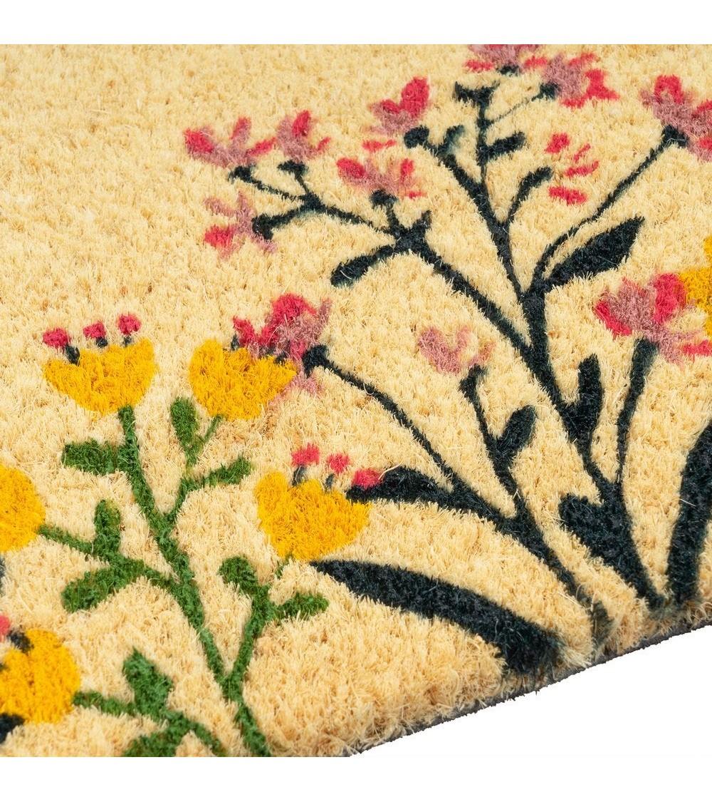 Dcasa Felpudo Flores Welcome Antideslizante De Fibra De Coco Para Entrada De 60x40 Cm