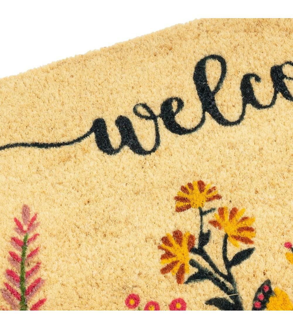 Dcasa Felpudo Flores Welcome Antideslizante De Fibra De Coco Para Entrada De 60x40 Cm