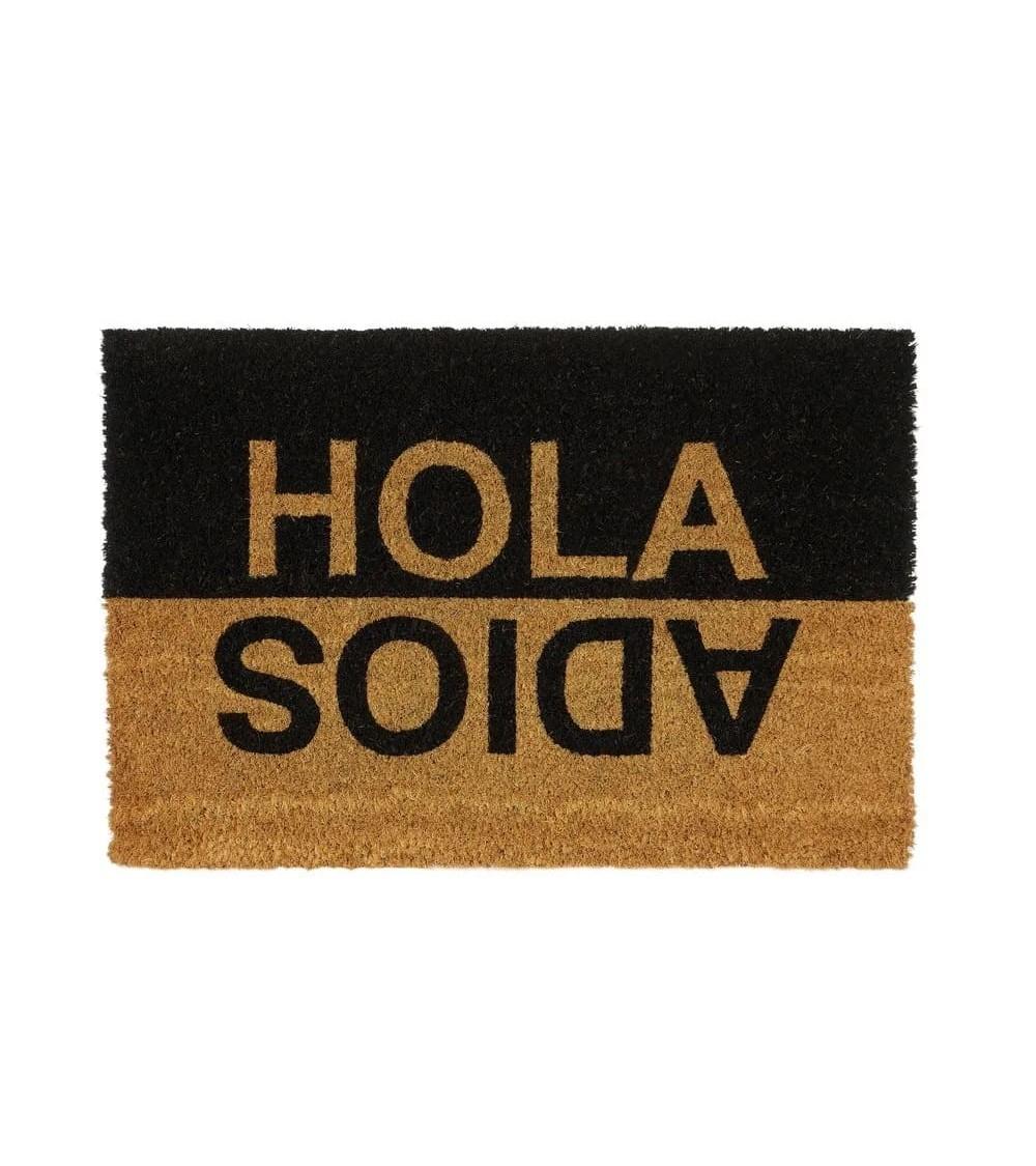 Dcasa Felpudo frases antideslizante negro y marrón de fibra de coco de 60x40 cm
