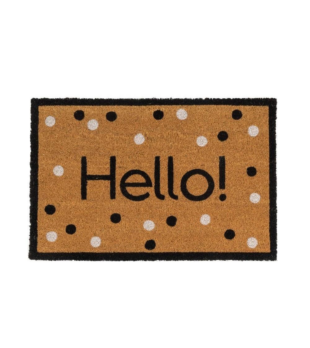 Dcasa Felpudo HELLO antideslizante de fibra de coco para entrada de 60x40 cm